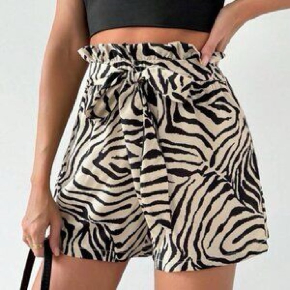 Rachel Zoe Olive and White Zebra High Waist Shorts
